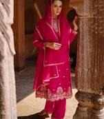 Magenta color premium silk embroidered pretty salwar kameez