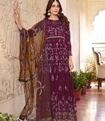 Wine color faux georgette embroidered salwar kameez