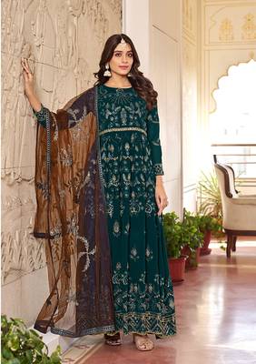 Dark green color faux georgette embroidered salwar kameez 1