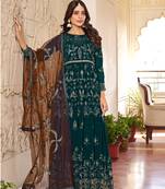 Dark green color faux georgette embroidered salwar kameez