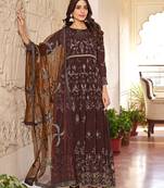 Chocolate color faux georgette embroidered salwar kameez