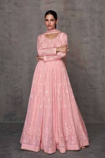 Rose pink color georgette embroidered designer partywear suit