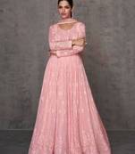 Rose pink color georgette embroidered designer partywear suit