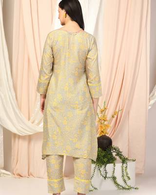 SHADES OF FAASHION Muslin yellow floral suit set. 4