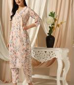 SHADES OF FAASHION Linen peach floral print suit set