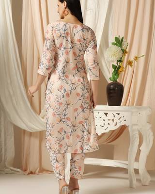 SHADES OF FAASHION Linen peach floral print suit set 3