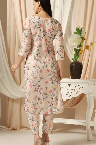 SHADES OF FAASHION Linen peach floral print suit set
