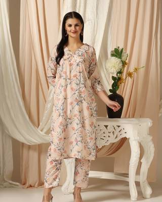 SHADES OF FAASHION Linen peach floral print suit set 5