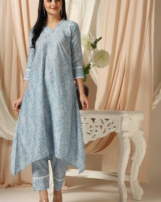 SHADES OF FAASHION Muslin blue paisley printed suit set 2