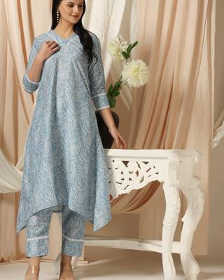 SHADES OF FAASHION Muslin blue paisley printed suit set 3