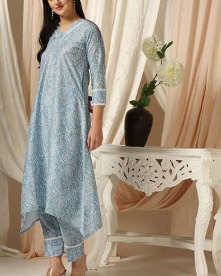 SHADES OF FAASHION Muslin blue paisley printed suit set 4