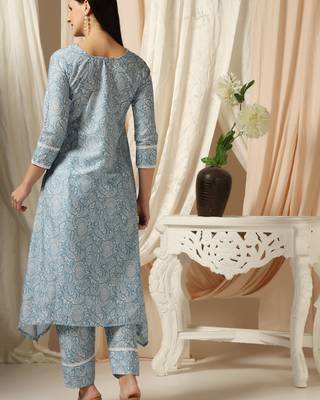 SHADES OF FAASHION Muslin blue paisley printed suit set 5