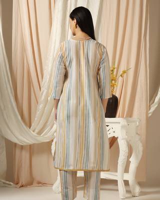 SHADES OF FAASHION Muslin yellow and blue stripes suit set 5