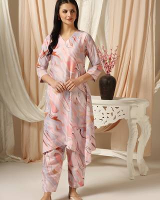 SHADES OF FAASHION Muslin pink marble print suit set. 1