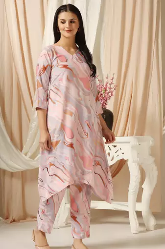 SHADES OF FAASHION Muslin pink marble print suit set.