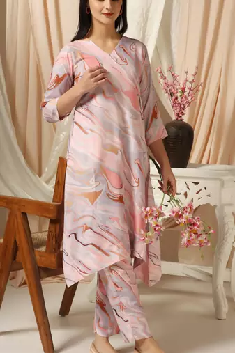 SHADES OF FAASHION Muslin pink marble print suit set.