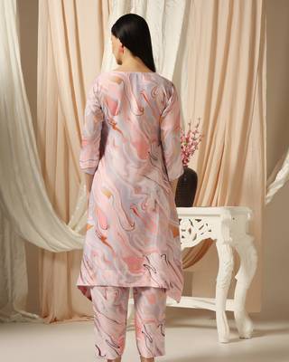 SHADES OF FAASHION Muslin pink marble print suit set. 4