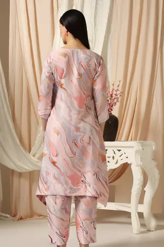 SHADES OF FAASHION Muslin pink marble print suit set.