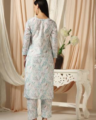 SHADES OF FAASHION Muslin white leafy printed suit set 4