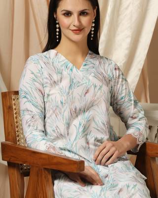 SHADES OF FAASHION Muslin white leafy printed suit set 5