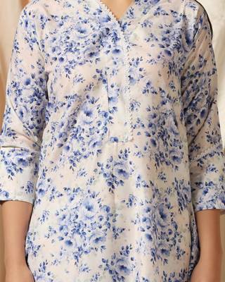 SHADES OF FAASHION Muslin White blue floral print suit set 5