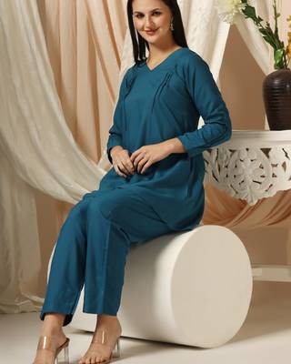 SHADES OF FAASHION Teal blue pin-tucks co-ord set 5