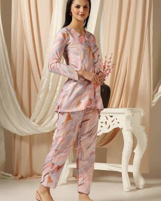 SHADES OF FAASHION  Marble print pink muslin co-ord set 1