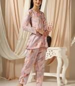 SHADES OF FAASHION  Marble print pink muslin co-ord set