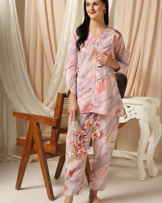 SHADES OF FAASHION  Marble print pink muslin co-ord set 2