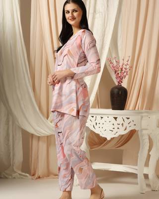 SHADES OF FAASHION  Marble print pink muslin co-ord set 3