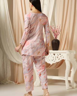 SHADES OF FAASHION  Marble print pink muslin co-ord set 4