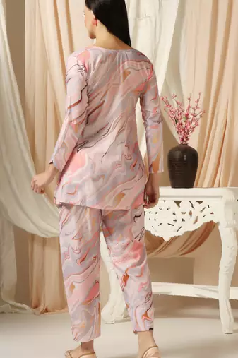 SHADES OF FAASHION  Marble print pink muslin co-ord set