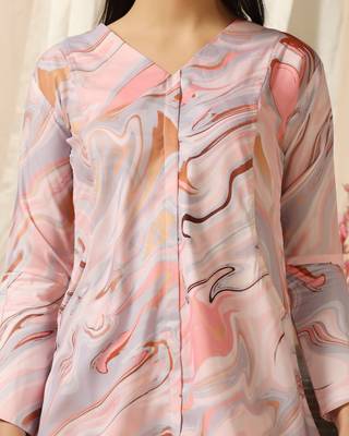 SHADES OF FAASHION  Marble print pink muslin co-ord set 5