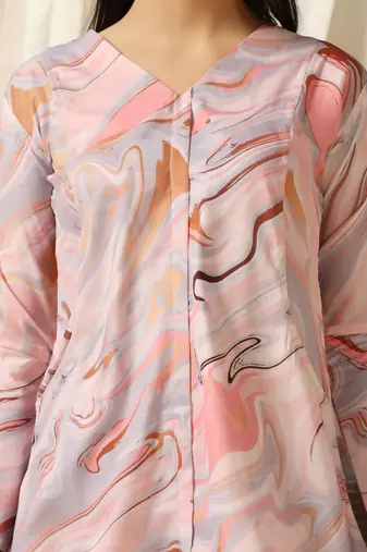 SHADES OF FAASHION  Marble print pink muslin co-ord set