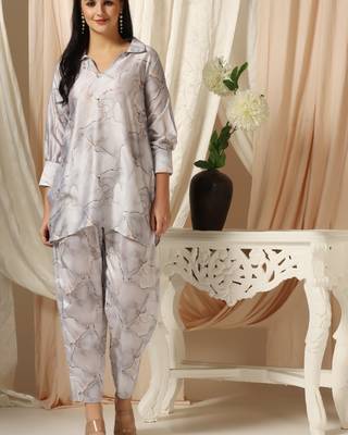 SHADES OF FAASHION Marble print grey muslin co-ord set 2