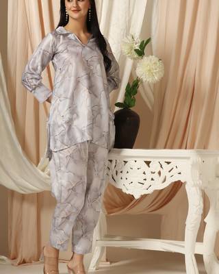 SHADES OF FAASHION Marble print grey muslin co-ord set 3