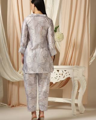 SHADES OF FAASHION Marble print grey muslin co-ord set 4