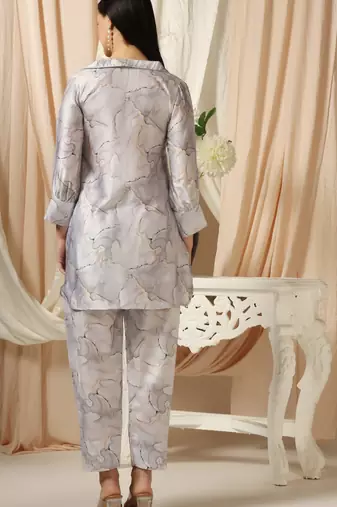 SHADES OF FAASHION Marble print grey muslin co-ord set