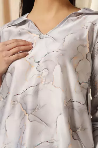 SHADES OF FAASHION Marble print grey muslin co-ord set