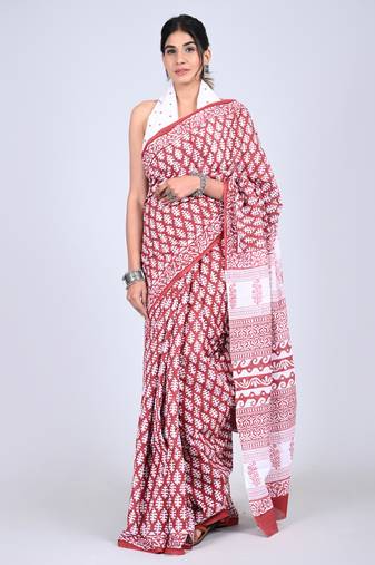 Shivanya handicrafts hand block printed women mulmul cotton sarees for women attach blouse piece sh-1641