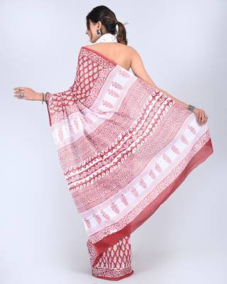 Shivanya handicrafts hand block printed women mulmul cotton sarees for women attach blouse piece sh-1641 2