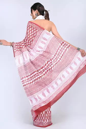 Shivanya handicrafts hand block printed women mulmul cotton sarees for women attach blouse piece sh-1641