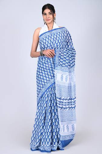 Shivanya handicrafts hand block printed women mulmul cotton sarees for women attach blouse piece sh-1642