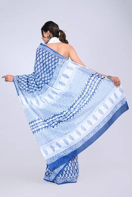 Shivanya handicrafts hand block printed women mulmul cotton sarees for women attach blouse piece sh-1642 2