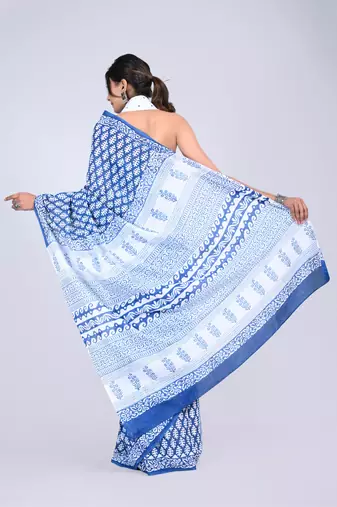 Shivanya handicrafts hand block printed women mulmul cotton sarees for women attach blouse piece sh-1642