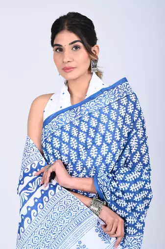 Shivanya handicrafts hand block printed women mulmul cotton sarees for women attach blouse piece sh-1642