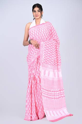 Shivanya handicrafts hand block printed women mulmul cotton sarees for women attach blouse piece sh-1643
