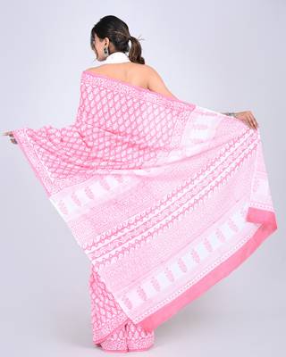 Shivanya handicrafts hand block printed women mulmul cotton sarees for women attach blouse piece sh-1643 2