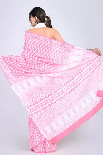 Shivanya handicrafts hand block printed women mulmul cotton sarees for women attach blouse piece sh-1643