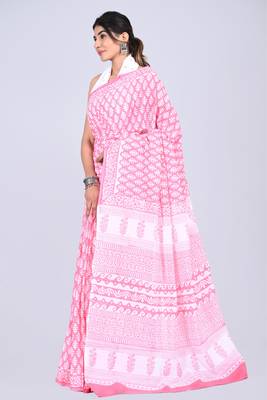 Shivanya handicrafts hand block printed women mulmul cotton sarees for women attach blouse piece sh-1643 4